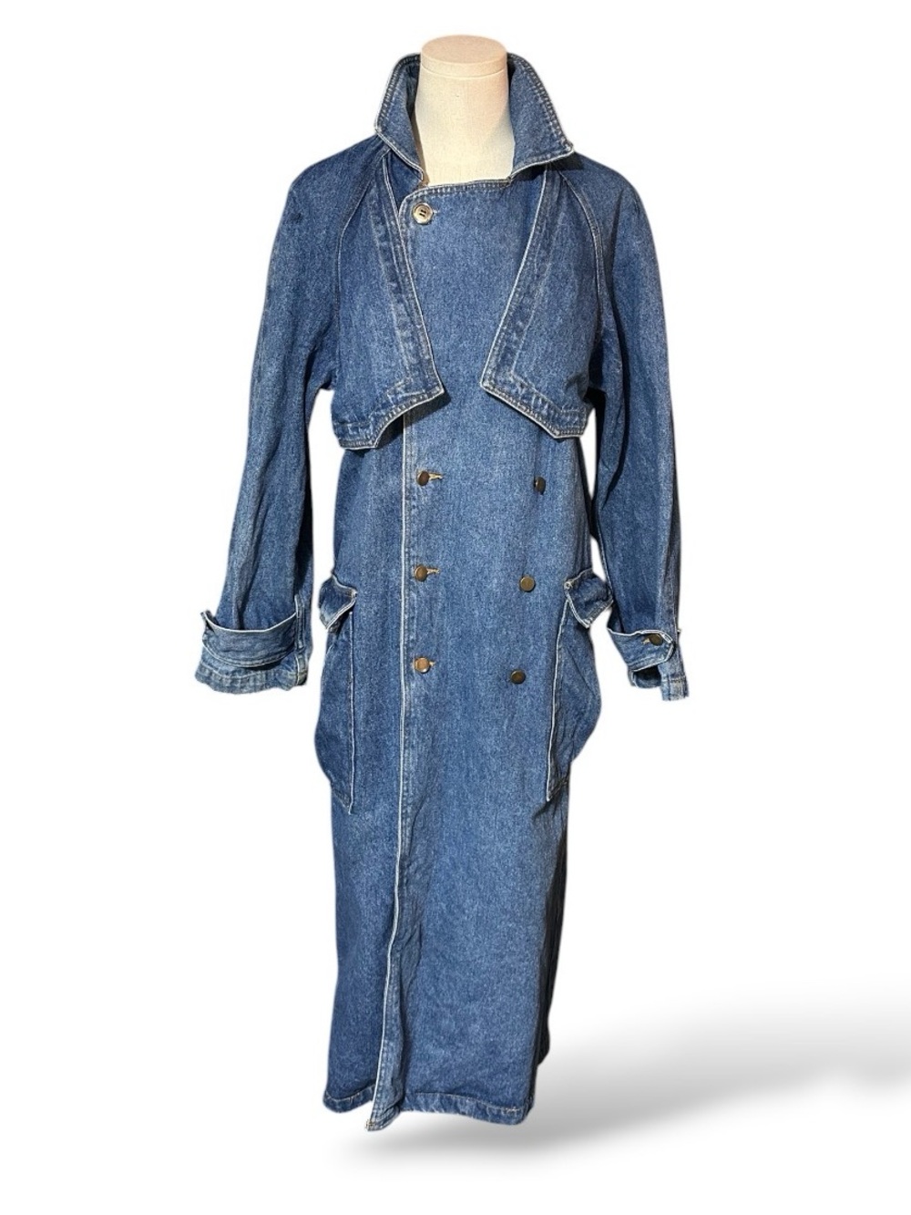 Vintage 80’s Avon Fashions Denim women's Double-Breasted Trench Coat size M - Picture 3 of 14
